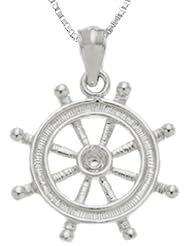 Solid 0.925 Sterling Silver Ship Helm Pendant Necklace