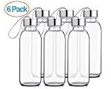Chef's Star Glass water Bottle 6 Pack 16oz Bottles For Beverage and Juice, Stainless Steel Caps with Carrying Loop