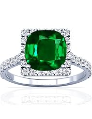 14K White Gold Cushion Cut Emerald Ring With Sidestones (GIA Certificate)