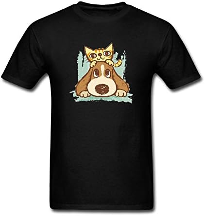 Pingteam Men's Cartoon animal cute cat and dog art T shirts Size L Black