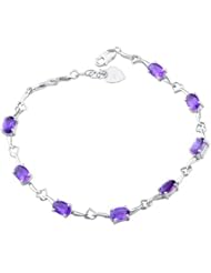Honeystore Womens Amethyst 925 Sterling Silver White Gold Plated Link Bracelet Color Purple