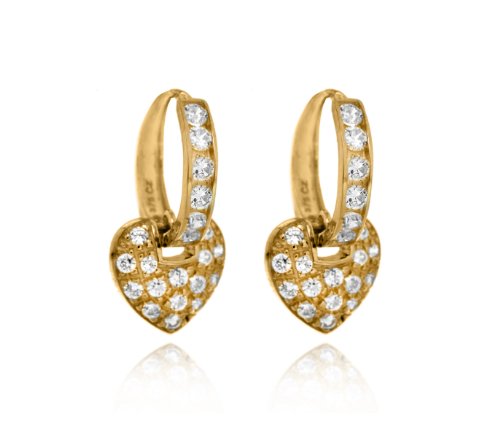 9 Carat Yellow Gold and Cubic Zirconia Drop Heart Hoop Earrings