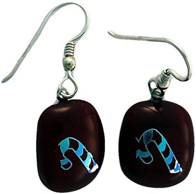Jewels of Fire Christmas Candy Cane Glass Earrings in Red Glass with a Silver/Blue Candy Cane of Dichroic Glass