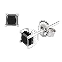 14k White Gold Princess Cut Black Diamond Studs (1.00 cttw)