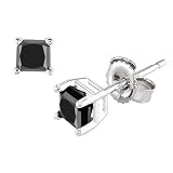 14k White Gold Princess Cut Black Diamond Stud Earrings (1.00 cttw)