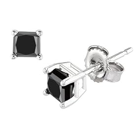 14k White Gold Princess Cut Black Diamond Stud Earrings (1.00 cttw) by Amazon.com Collection