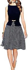 Sleeveless Bubble Dress Cocktail Polka Dot Print Chiffon Vintage Peplum Tunic 