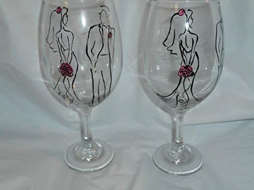 Hand painted pretty set of bridal toasting goblets in silhouette design. . Set of 2. 20 ounces each.
