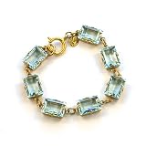 14k Gold Plated Link Bracelet with Emerald Cut Ice Blue Swaroski Crystals By Designer Catherine...