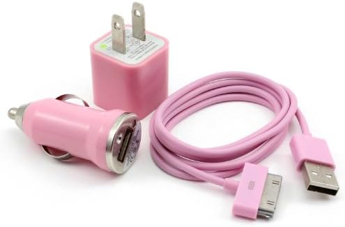 CTRLS® Cable + Wall Plug + Car Charger for iPhone 4 4S 3 3G 3GS Pink