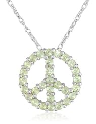 Sterling Silver Peridot Peace-Sign Pendant Necklace , 18"