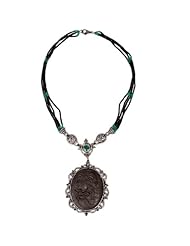 18kt Gold Diamond Pave Natural Gemstone Cameo Design Necklace Vintage Style Jewelry