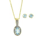 18k Over Sterling Silver Blue Topaz and Diamond Accent Pendant and Earring Set