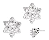 Round Simulated C.Z. Diamond Silver Flower Stud Earrings