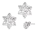 Round Simulated C.Z. Diamond Silver Flower Stud Earrings