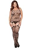 Seven Til Midnight Women's Plus-Size Floral and Swirl Lace Cami Bodystocking
