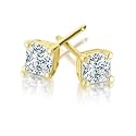14K YG 1/5ctw Princess cut Diamond 4-Prong Stud Earrings (I-J,I2-I3)