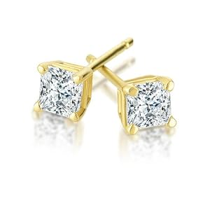 14K YG 1/5ctw Princess cut Diamond 4-Prong Stud Earrings (I-J,I2-I3)