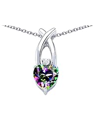 Original Star K (tm) 8mm Heart Shape Rainbow Mystic Topaz Cross Heart Pendant in 925 Sterling Silver