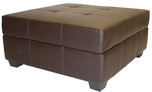 Epic Furnishings Vanderbilt 36-Inch Large Square Tufted Padded Hinged Storage Ottoman Bench, Leather Look Brown
