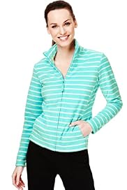 Funnel Neck Wide Striped Fleece Jacket