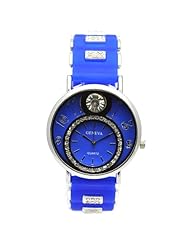 Geneva Polyurethane Fashion Crystal Womens Watch Blue Strap