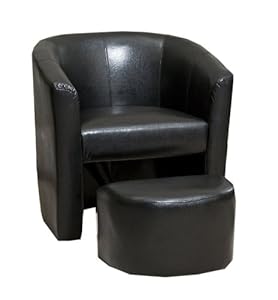 1 Seat Faux Leather Tub Chair With Integral Footstool Black Brown Cream