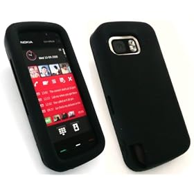 EMARTBUY NOKIA 5800 XPRESS MUSIC SILICON SKIN COVER/CASE PROTECTIVE RUBBER BLACK + SCREEN PROTECTOR