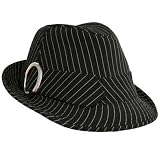 PINSTRIPE BLACK & WHITE FEDORA W/SILVER BUCKLE