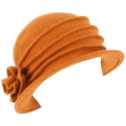 Wool Winter Cloche Bucket Flower Crushable Hat Pumpkin
