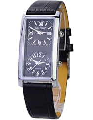 WEIPENG A266 Woman Elegant Dual Time Watch with Quartz Movement Rectangle Dial-Black