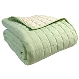 100% Cotton Quilted Reversable Bedspread Sage Green & Cream