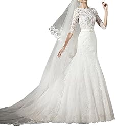 Satin Natural   Waistline Sheer Lace Wedding Dress 