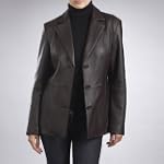 BGSD Women's Classic Three-Button Lambskin Leather Blazer Coat - Misses & Petite