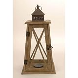 LATERNE aus HOLZ & GLAS 39.5cm Windlicht Garten Wohnung Terrassen Deko