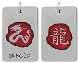 Chinese Character Dragon with English Shiny Pewter Pendant Necklace