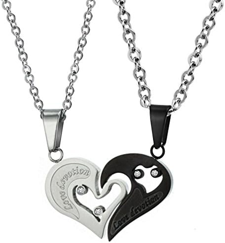 Nail King Heart 2pcs Her and His Necklace Black and Silver