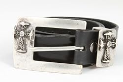 Tobacco Road Rock Star Style Black Belt Cross Metal Buckle