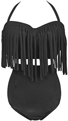 Women's Retro Tassel High Waist Swimwear Swimsuit Bikini Sets