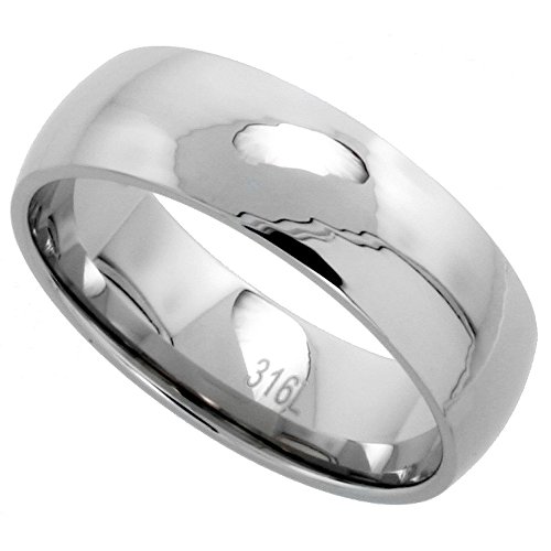 Surgical Steel Plain Wedding Band / Thumb Ring 8mm Domed Comfort-Fit High Polish, sizes 5 - 15
