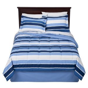 King Bed in a Bag Comforter Set Blue & White Stripes