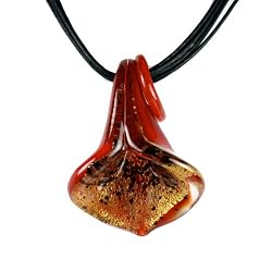 Calla Lily Murano Glass Pendant - Calla Red/Gold