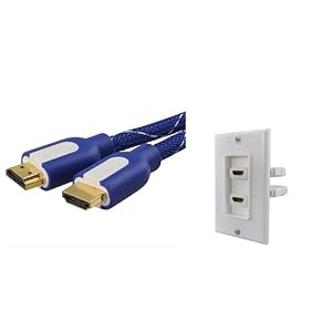 eForCity 2 Port White HDMI Wall Plate + INSTEN High Speed HDMI Cable with Ethernet M/M , 6FT Mesh Blue
