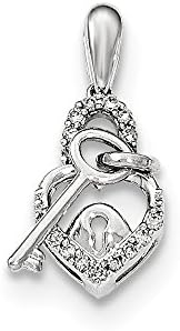 14K White Gold Diamond Heart Lock &amp; Key Pendant,