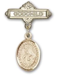 Gold Filled Baby Badge with St. Margaret of Cortona Charm and Godchild Badge Pin