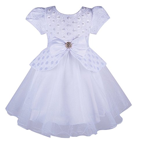 Beyougo Little and Big Girls Multilayers Party Dress with Bow Rhinestones and Pearl(WHITE,Y3-4)