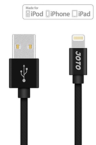 Lightning to USB Cable, [Heavy Duty Nylon Braided] Apple MFi Certified JOTO Lightning Cable (3.3ft long), Data Sync Charge Cable for iPhone 6S 6 Plus 6 5s 5c 5, iPad Pro, Air 2, mini 4, iPod (Black)