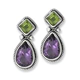 .925 Silver, Amethyst and Peridot Earrings.