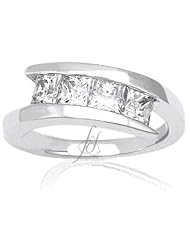 1.10 Ct Open Channel Set Princess Cut Diamond Fashion Right Hand Ring 14K SI2-H