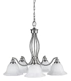 Murray Feiss Garrett Five-Light Chandelier in Brushed Steel and White Alabaster Glass #F2117/5BS